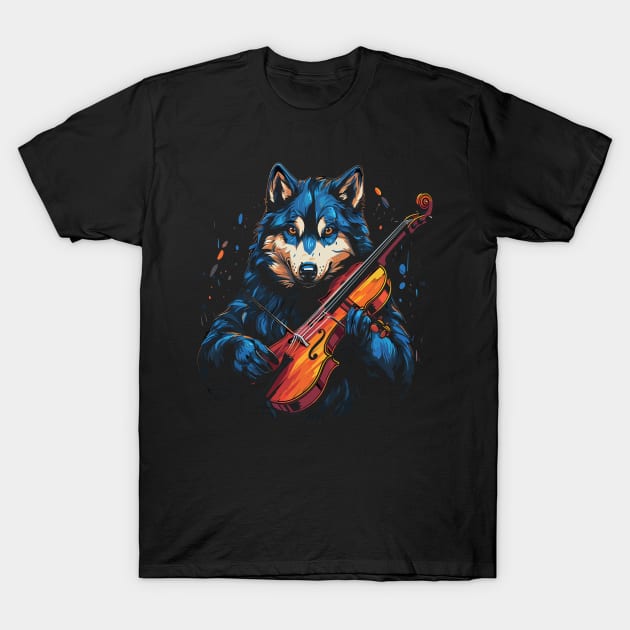 Alaskan Husky Playing Violin T-Shirt by JH Mart